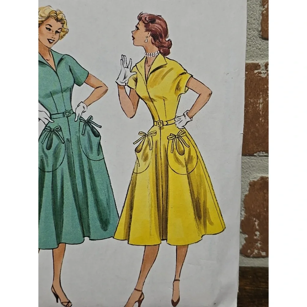 Butterick B6055 Retro 1950 Flared Dress Tie Pockets Sewing Pattern sz 14-22 Belt